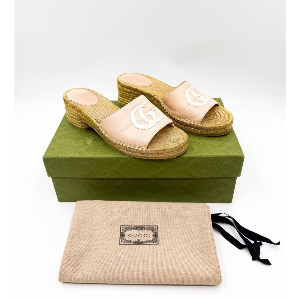 Gucci GG Sandals Leather Espadrille Mules EU 37 US 8